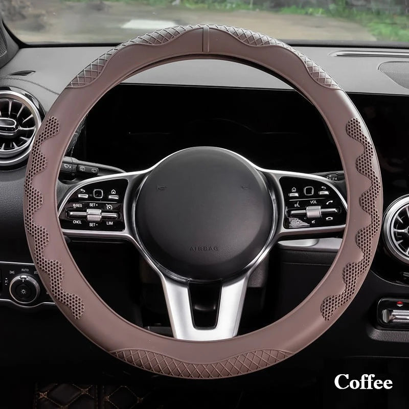 Silicone Steering Wheel Cover – Universal O/D Type Grip Cover for 38cm and 40cm Wheels - Delicate Leather  