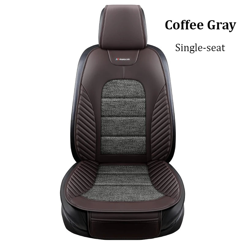 PU Leather & Linen Car Seat Cushion with Storage Bag – Breathable All-Season Seat Pad, Universal Fit - Delicate Leather  