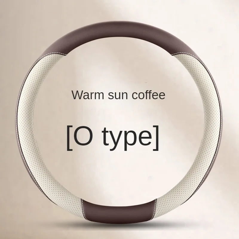 Leather Steering Wheel Cover – Simple Design, Breathable Anti-Slip Handle Cover, Universal D-Ring Fit - Delicate Leather  