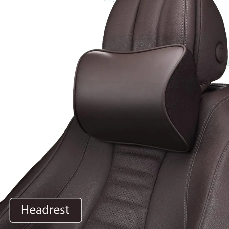 Nappa Leather Car Neck Pillow – Memory Foam Headrest Cushion, Lumbar Support for Travel & Driving Comfort - Delicate Leather  