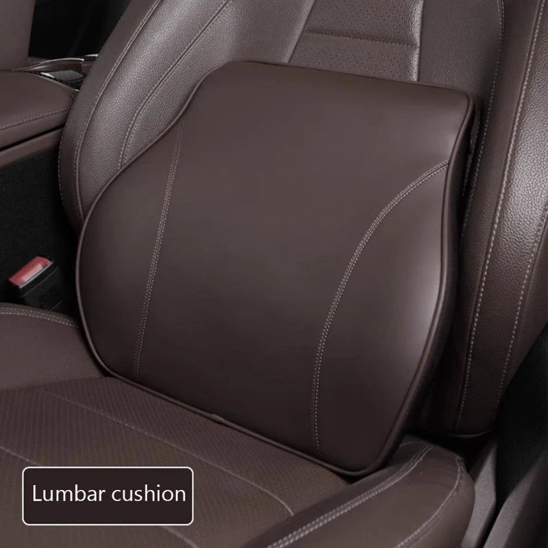 Nappa Leather Car Neck Pillow – Memory Foam Headrest Cushion, Lumbar Support for Travel & Driving Comfort - Delicate Leather  