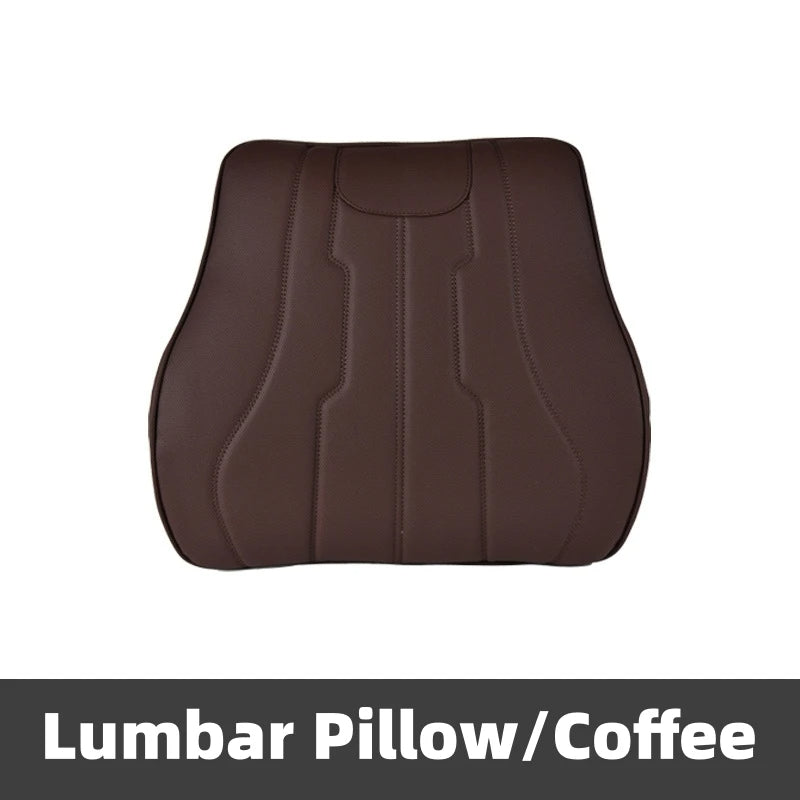 New Car Neck Pillow & Lumbar Support - Breathable Leather Seat Anti-slip Protective Cushion - Business Luxury Car Interior Headrest - Delicate Leather  