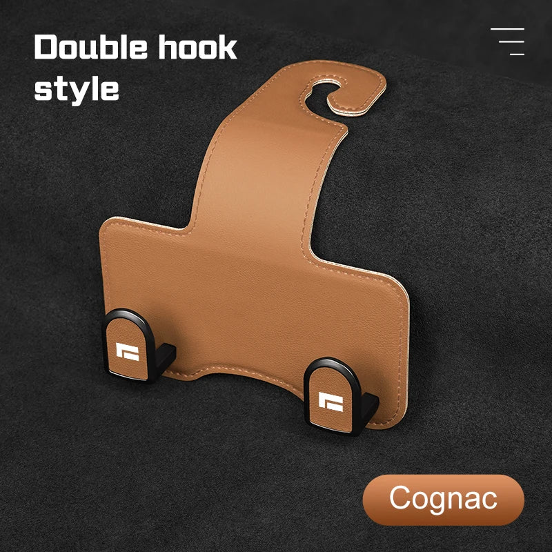 Leather Car Seat Headrest Hook – Auto Seat Back Hanger for Storage & Organization - Delicate Leather  