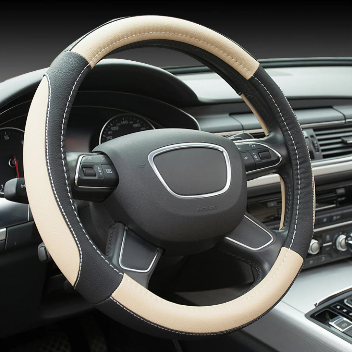 Microfiber Leather Steering Wheel Cover – Universal 38CM Anti-Slip Fashion Grip - Delicate Leather