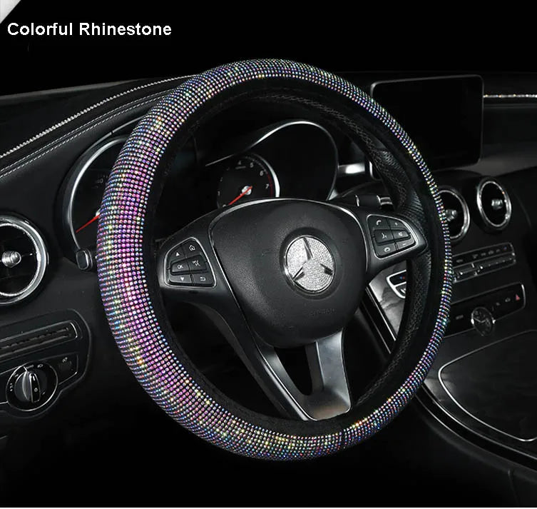 Crystal Rhinestone Steering Wheel Cover – Decorative Anti-Slip Car Interior Accessory - Delicate Leather  