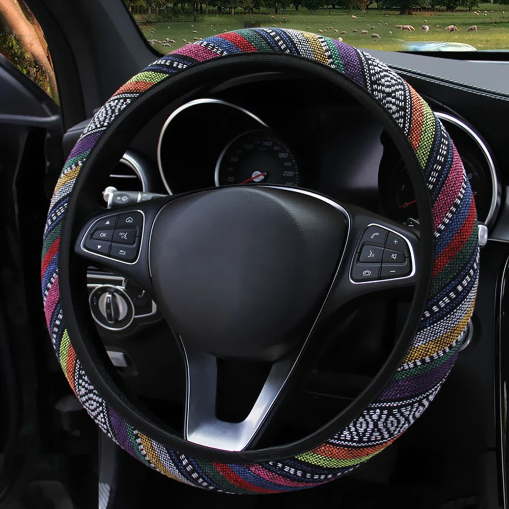 Pack 2 Bohomia Ethnic Style Linen steering wheel cover, Colorful Vintage Steering Wheel Cover, Car Steering Wheel Protection, Car Accessories 13