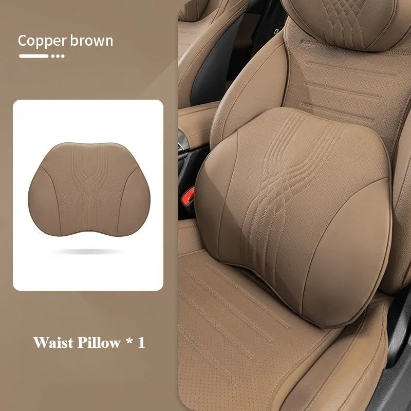 Nappa Leather Car Neck Pillow and Seat Pillow - Soft Headrest Lumbar Support for Comfortable Driving - Auto Accessories - Delicate Leather  