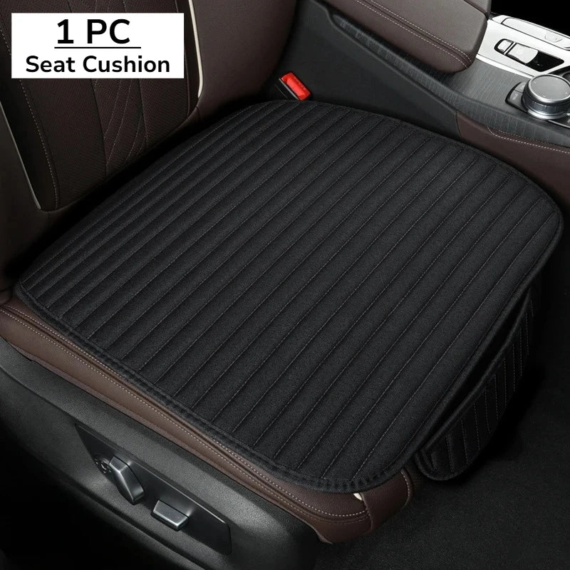 Linen Car Seat Cushion – Breathable Universal Seat Cover with Stripe Pattern - Delicate Leather  