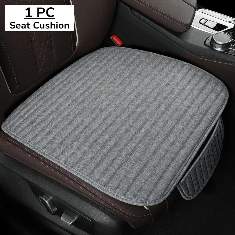 Linen Car Seat Cushion – Breathable Universal Seat Cover with Stripe Pattern - Delicate Leather  