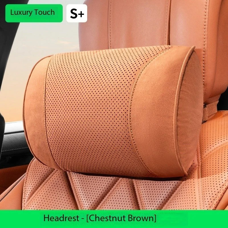 Luxury Suede Car Headrest and Lumbar Cushion Set – Breathable All-Season Support Pillows for Vehicle Seats - Delicate Leather  