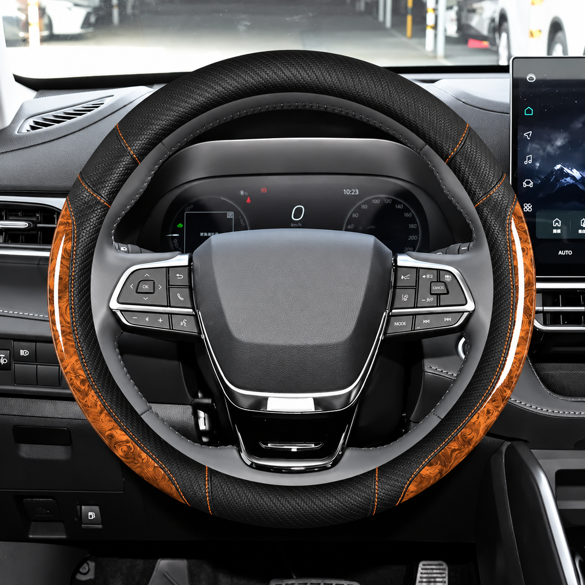 Mahogany Wood Grain Leather Steering Wheel Cover – Custom-Fit Elegant Interior Accessory - Delicate Leather