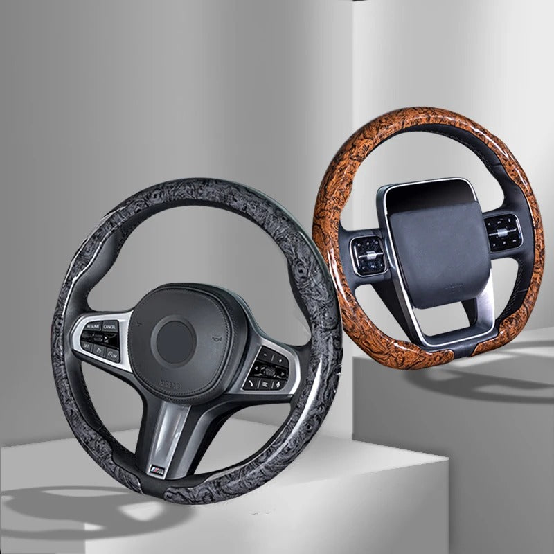 Universal Anti-Slip Wood Grain Steering Wheel Cover 38cm (15 Inch) – Premium Car Steering Wheel Protector - Delicate Leather
