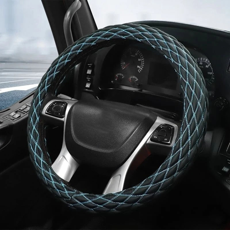 Universal Heavy-Duty Steering Wheel Cover 38cm– Anti-Slip Grip for Truck, Van, Bus & Lorry - Delicate Leather