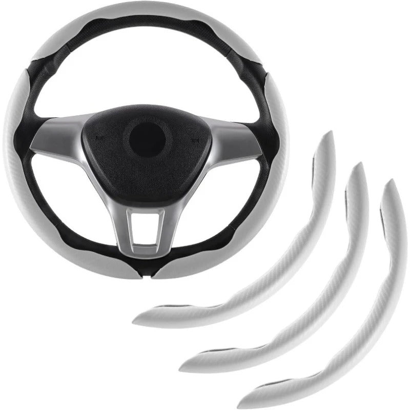 3PCS Carbon Fiber Texture Steering Wheel Cover Set – Anti-Slip Universal 38cm Fit - Delicate Leather  