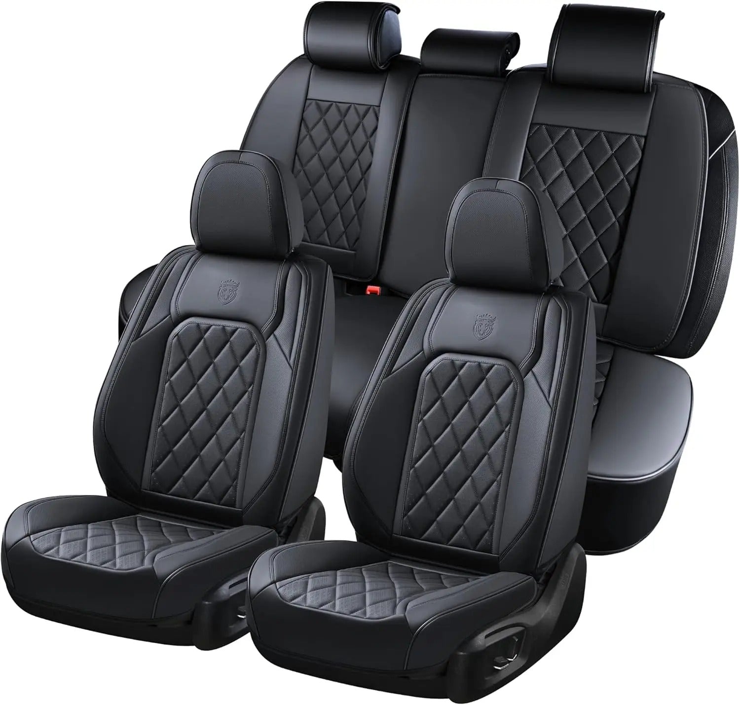 Seat Covers Full Set – Breathable Fabric & Leather, Waterproof, Universal Fit (Black/Red)