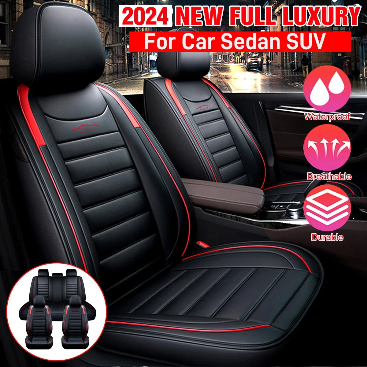 11-Piece PU Leather Car Seat Cover Set – Universal Fit for 5-Seater Cars, SUVs, and Trucks, Waterproof Design