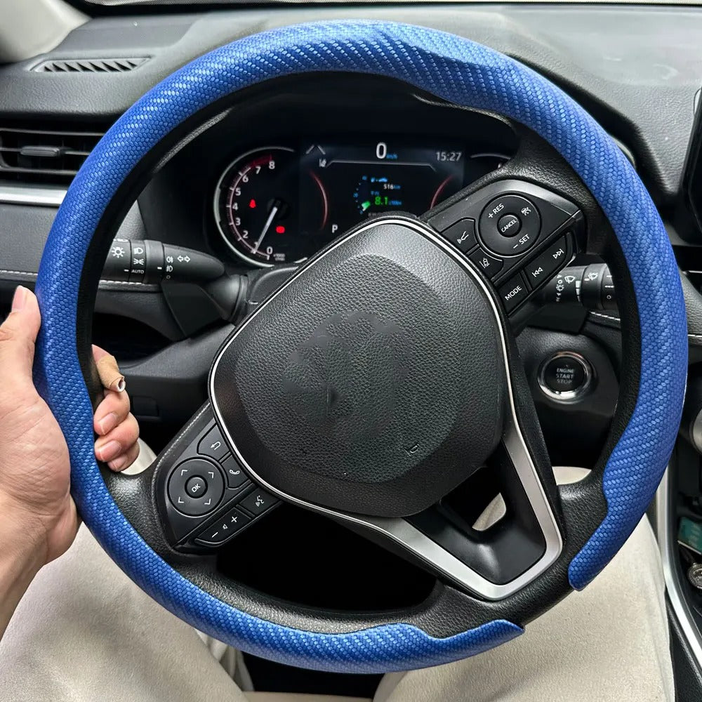 3D Carbon Fiber Texture Steering Wheel Cover – Universal Fit 38cm, Non-Slip, Synthetic Leather - Delicate Leather