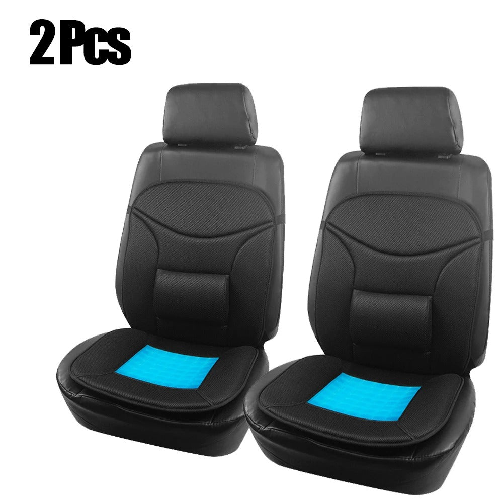 Universal Car Seat Cushion with Ice Gel & Lumbar Support – Breathable Airmesh Memory Foam Front Seat Cover - Delicate Leather