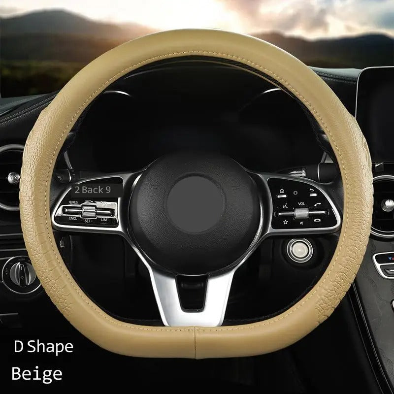 Crocodile Grain Genuine Leather Steering Wheel Cover – Textured Non-Slip Universal Fit 38 cm, Luxury Car Interior Accessory - Delicate Leather  