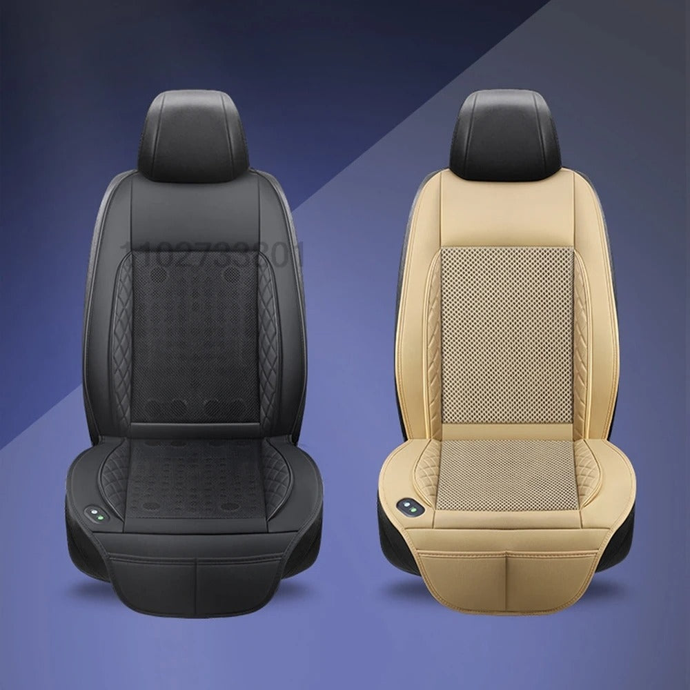 12V Car Cooling Seat Cushion with Built-in Fans – Ventilated Summer Seat Cover with Heat Dissipation and Massage Function - Delicate Leather  