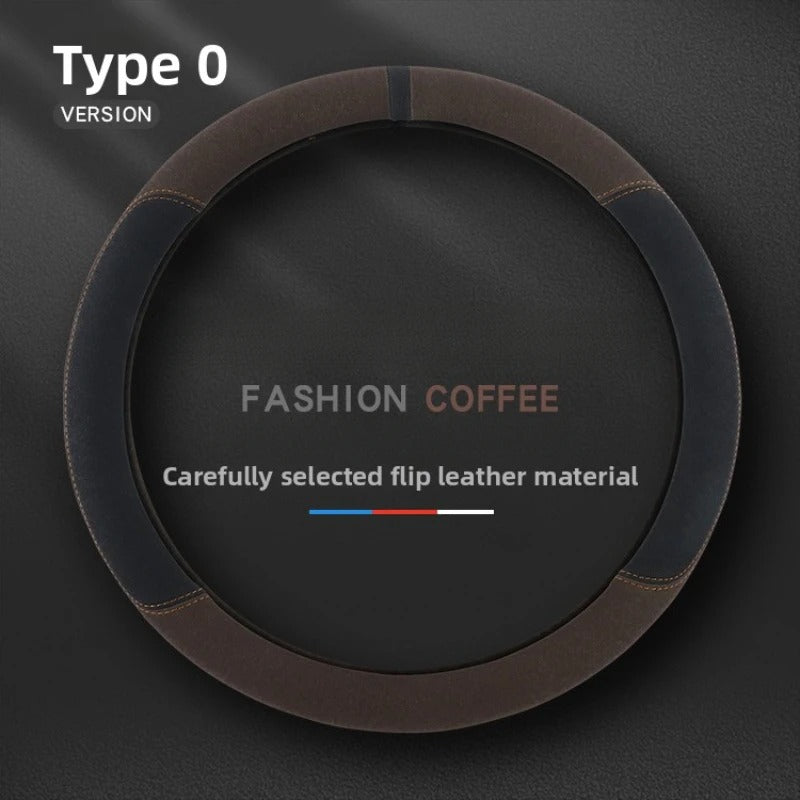 Suede Steering Wheel Cover – Universal Non-Slip 38cm Wrap for Cars and SUVs - Delicate Leather  