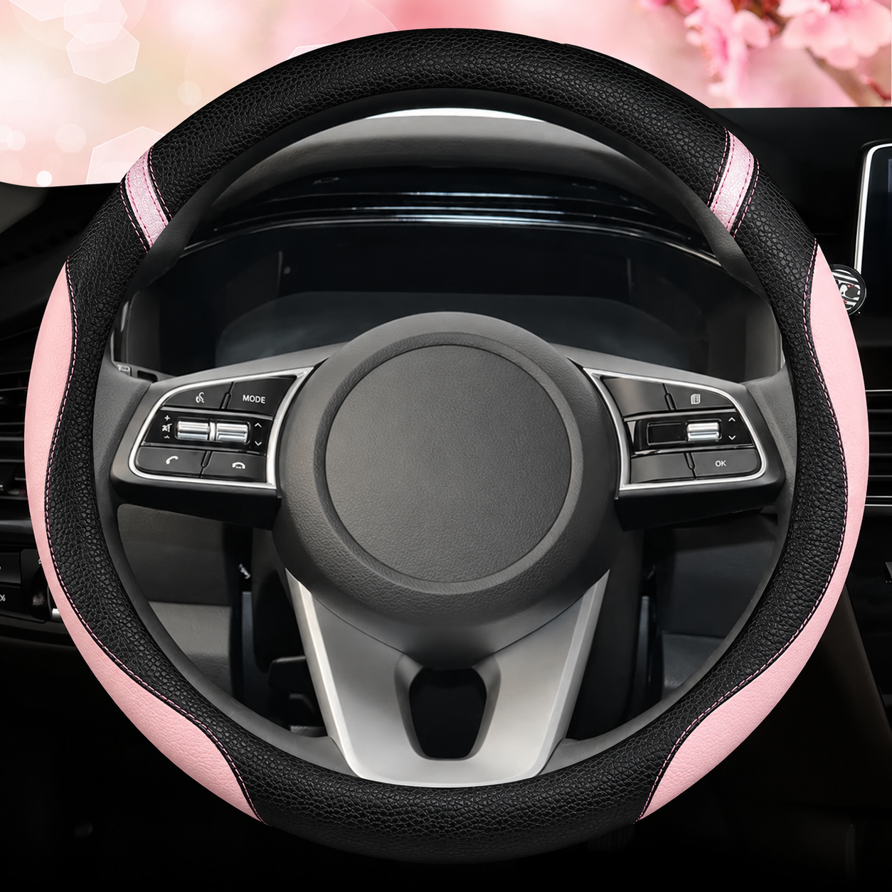PU Leather Car Steering Wheel Cover – 38CM Non-Slip Breathable Auto Interior Accessory - Delicate Leather