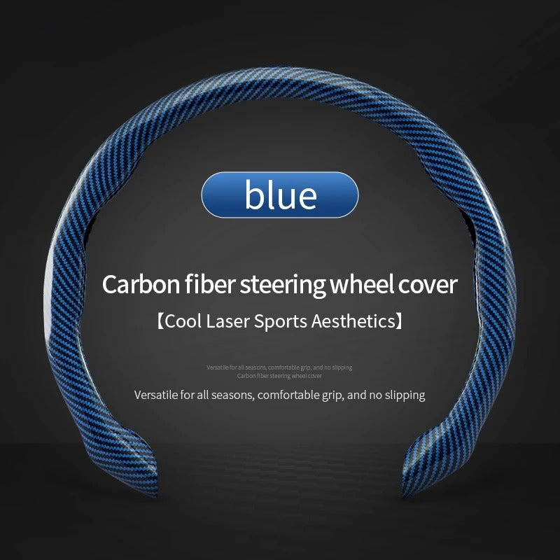 Carbon Fiber Texture Steering Wheel Cover – 38cm Universal Non-Slip Microfiber Grip - Delicate Leather  