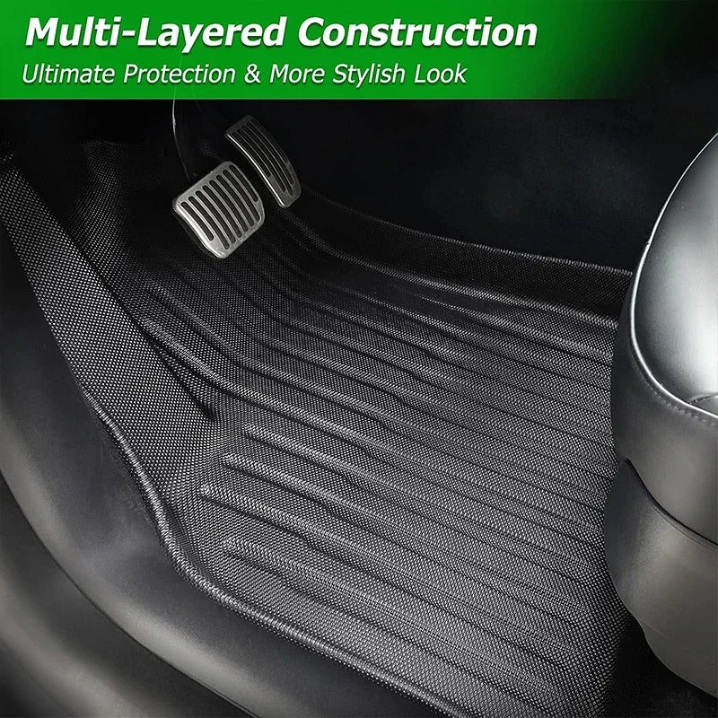 TPE Floor Mats Set for Tesla Model Y 2021–2024 (5-Seater) – Waterproof, Anti-Slip Cargo Liner and Interior Mats - Delicate Leather  