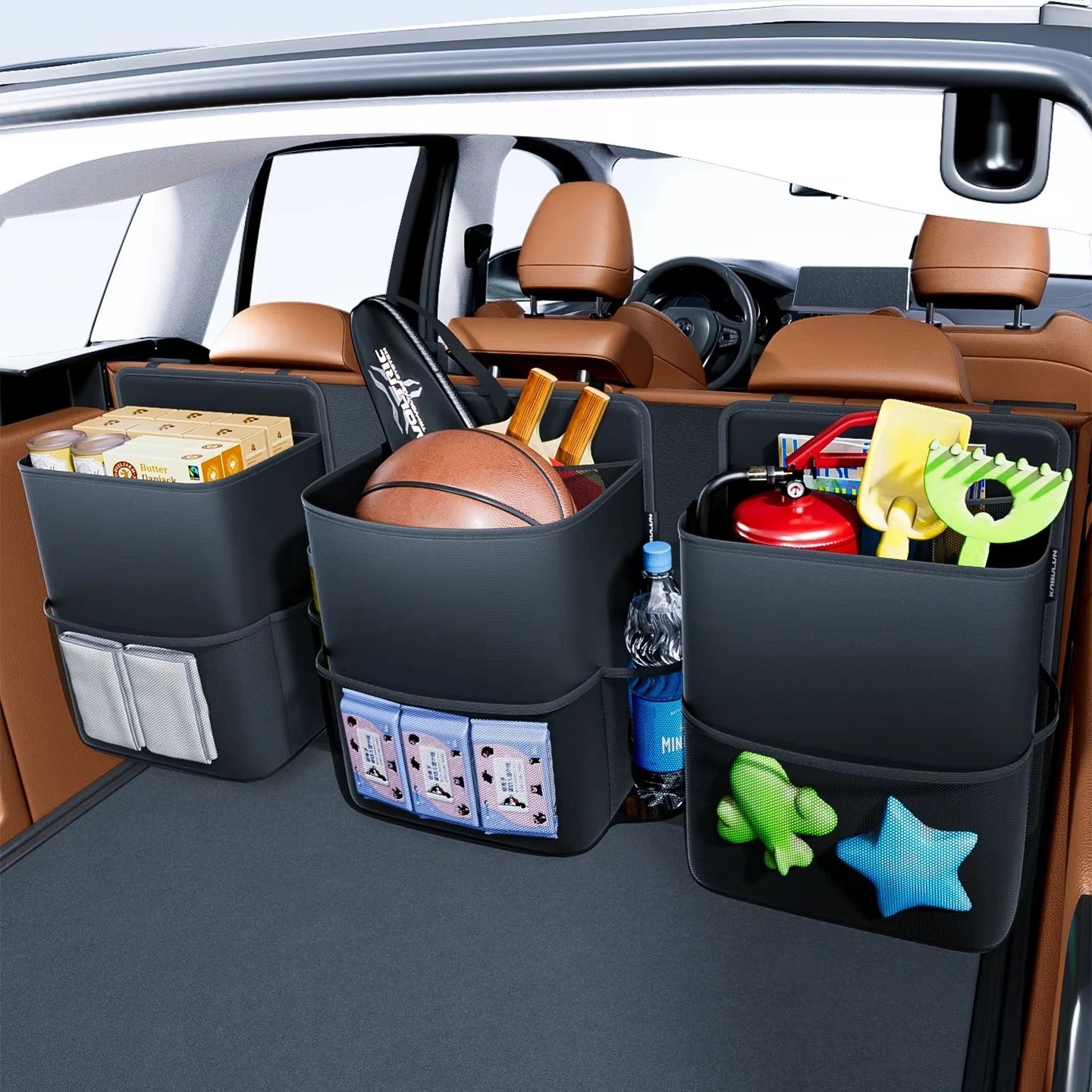 Car Trunk Backrest Organizer – Hanging Storage Bag for SUV and Car Interiors - Delicate Leather  