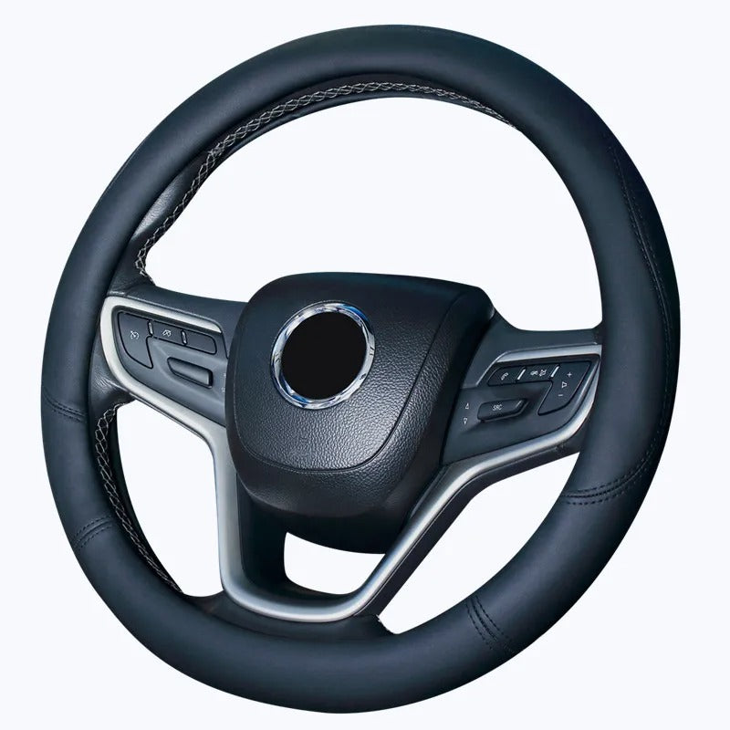 Color Splicing Leather Steering Wheel Cover – Universal 38CM Non-Slip All-Season Grip - Delicate Leather