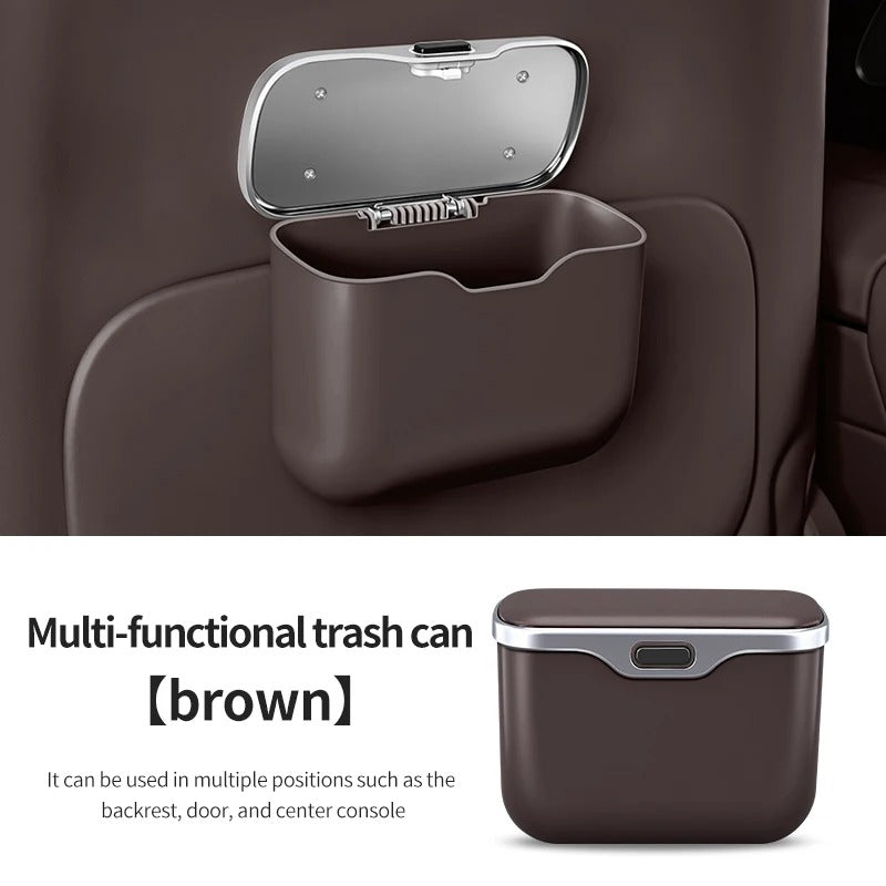 Multifunctional Car Trash Can with Lid – Hanging Wet & Dry Storage Bin Mini Organizer - Delicate Leather