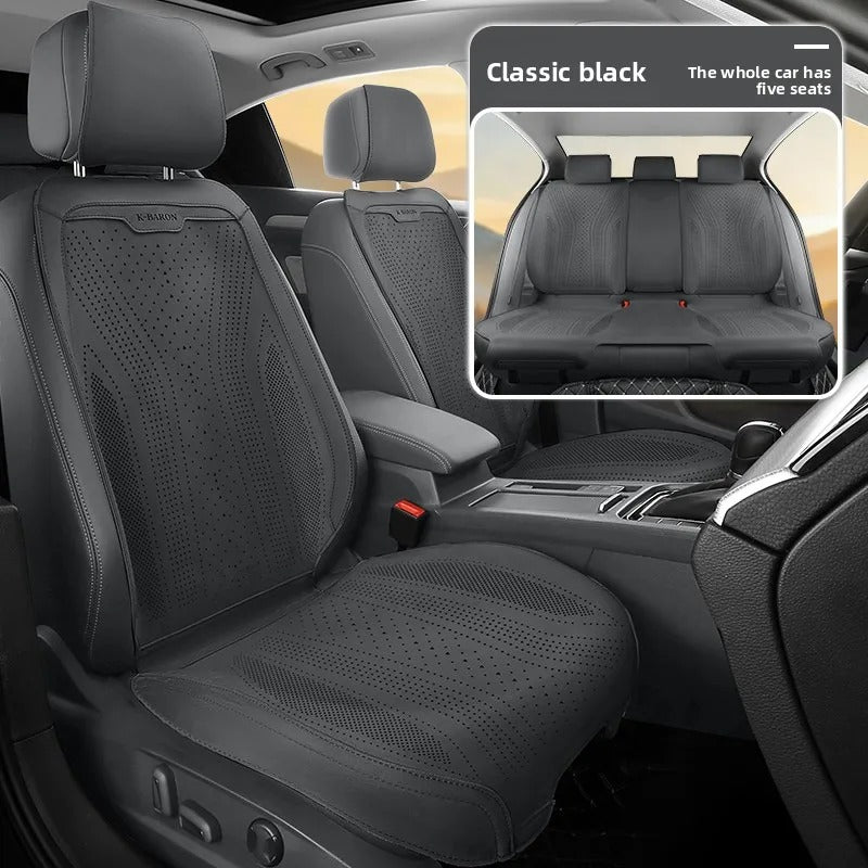 Universal Perforated Suede Car Seat Covers Full Set – Breathable Artificial Leather Seat Covers for Cars & SUVs, Four Seasons - Delicate Leather
