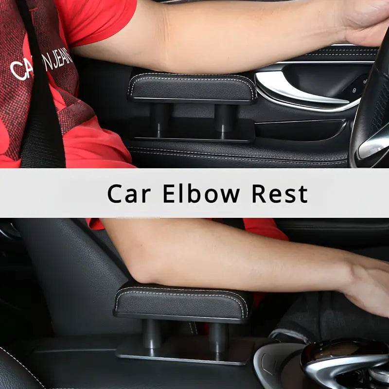 Car Armrest Cushion – PU Leather Adjustable Height Elbow Rest for Left and Right, Center Console Booster for Long-Distance Travel Comfort