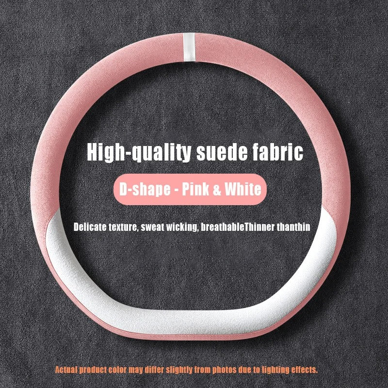 Premium Suede Steering Wheel Cover – D-Shape Anti-Slip Universal 15-Inch Fit - Delicate Leather  