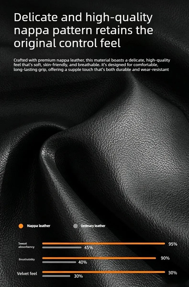 Carbon Fiber & Nappa Leather Steering Wheel Cover – Universal 38cm O/D Shape Anti-Slip Grip - Delicate Leather