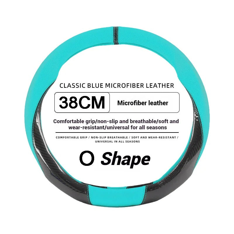 38CM Leather Car Steering Wheel Cover – Anti-Slip O/D Shape Comfortable Grip - Delicate Leather