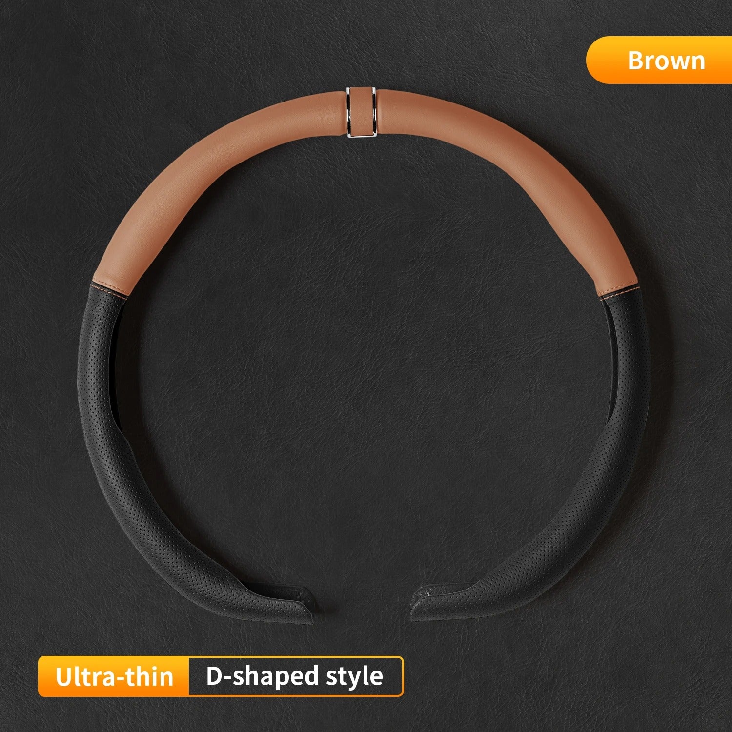D-Shape & Round Steering Wheel Cover – Breathable Anti-Slip Universal 38cm Fit - Delicate Leather  