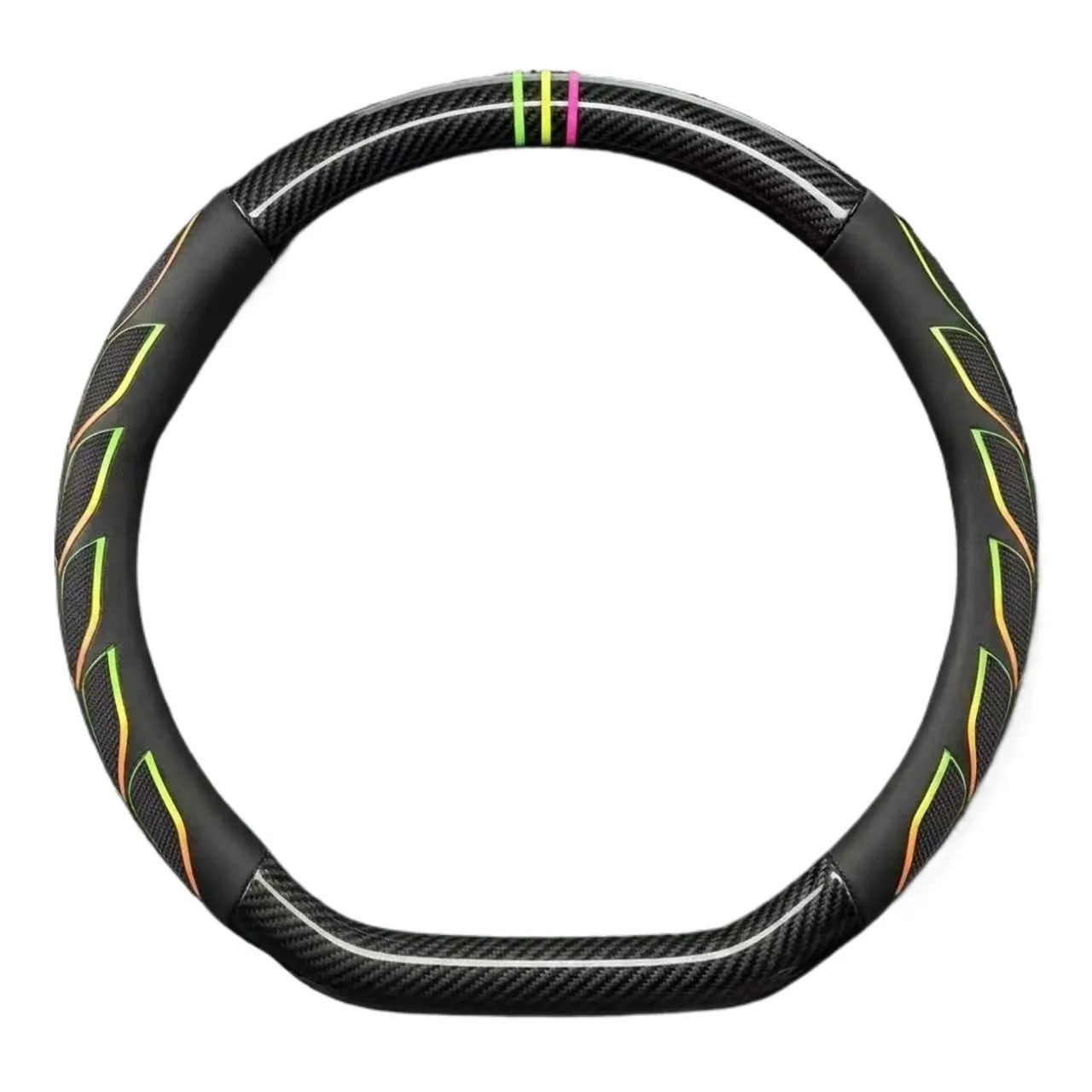 Carbon Fiber & Nappa Leather Steering Wheel Cover – Universal 38cm O/D Shape Anti-Slip Grip - Delicate Leather