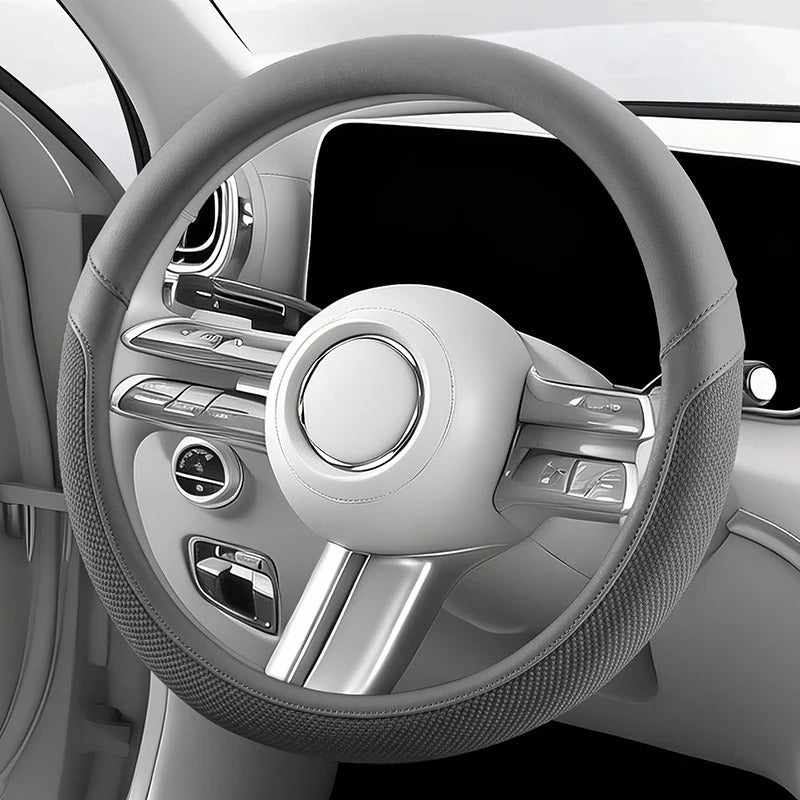 Universal PU Leather & Ice Silk Steering Wheel Cover 38cm – Breathable Anti-Slip O-Type Car Steering Wheel Protector - Delicate Leather