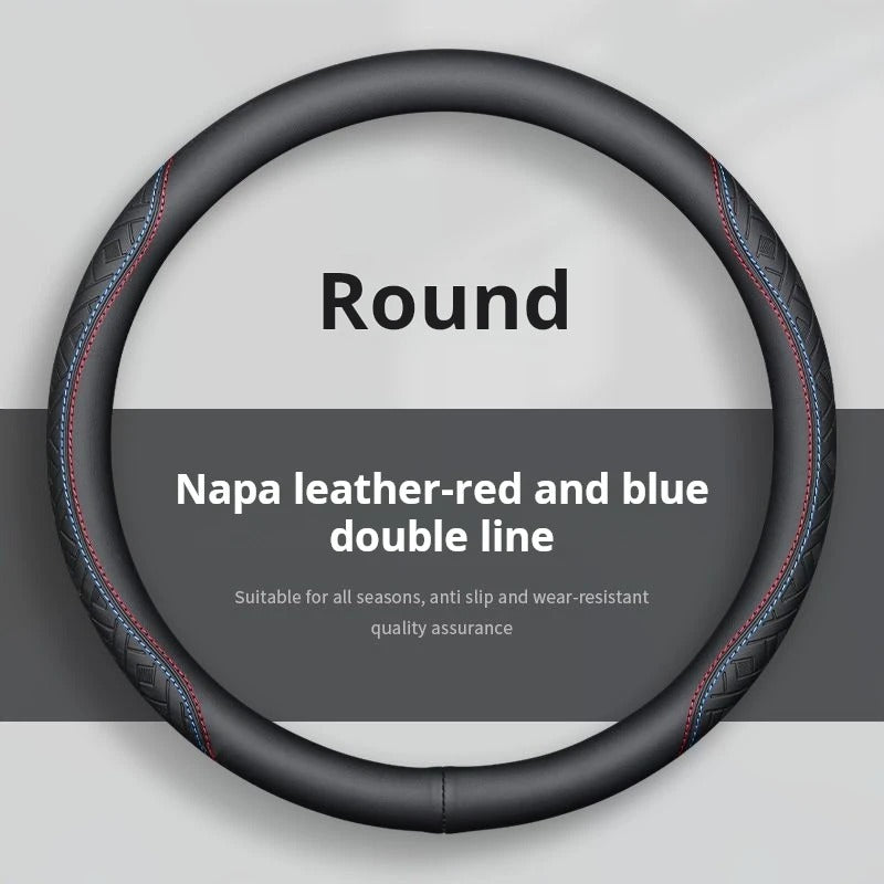 All-Season Suede and Nappa Leather Steering Wheel Cover – Ultra-Thin, Breathable, Non-Slip Universal Fit 38 cm - Delicate Leather  