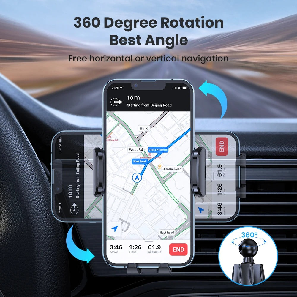 Universal Gravity Auto Car Phone Holder - Air Vent Clip Mount for All Phones