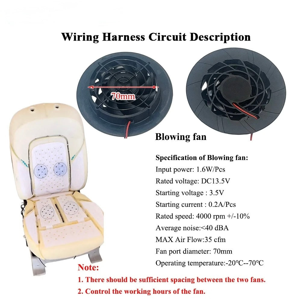 DC 12V Universal Car Seat Heating & Ventilation Kit for 1 Seat – Built-In Heater Pad with Fans & 3-Level Switch - Delicate Leather