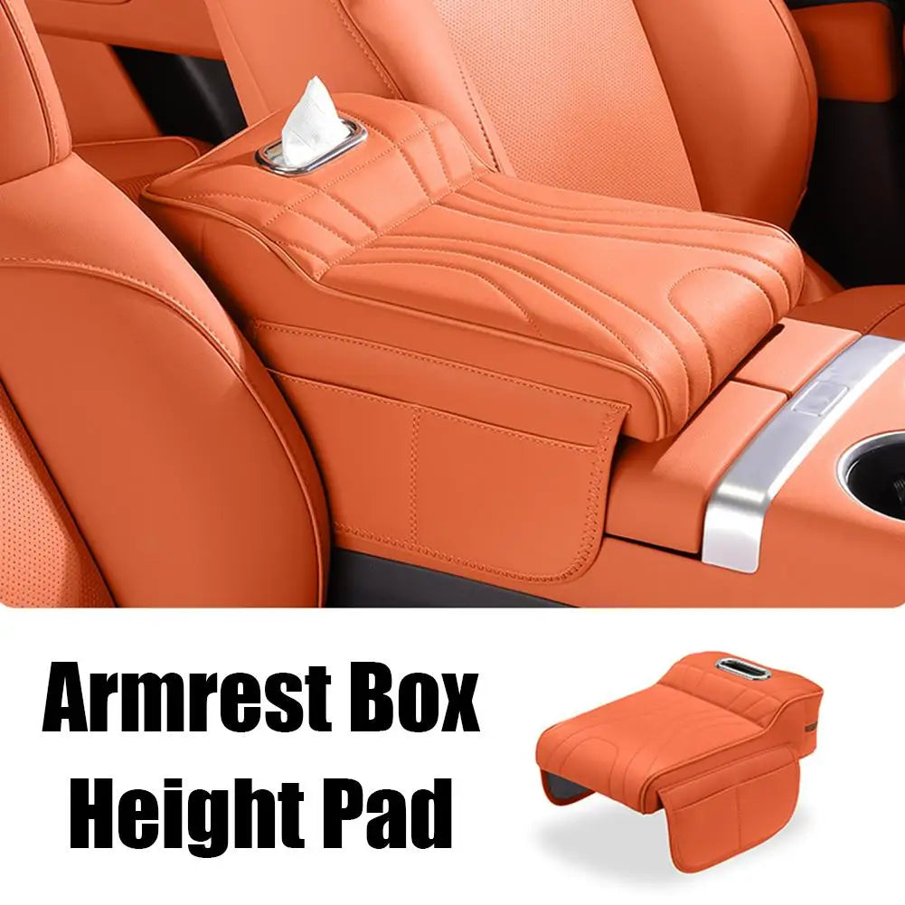 Universal Car Armrest Booster Pad – Memory Foam Armrest Cushion with Storage Pocket, Leather Protective Cover - Delicate Leather  