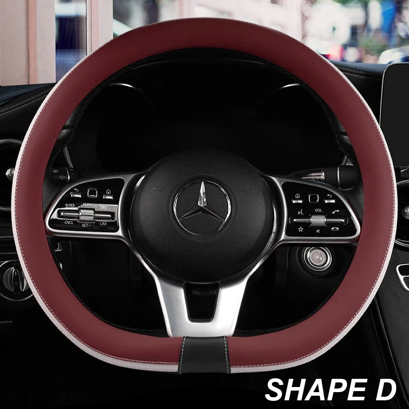 Anti-Slip Leather Steering Wheel Cover – Universal 38cm O/D Shape Fashion Style - Delicate Leather  