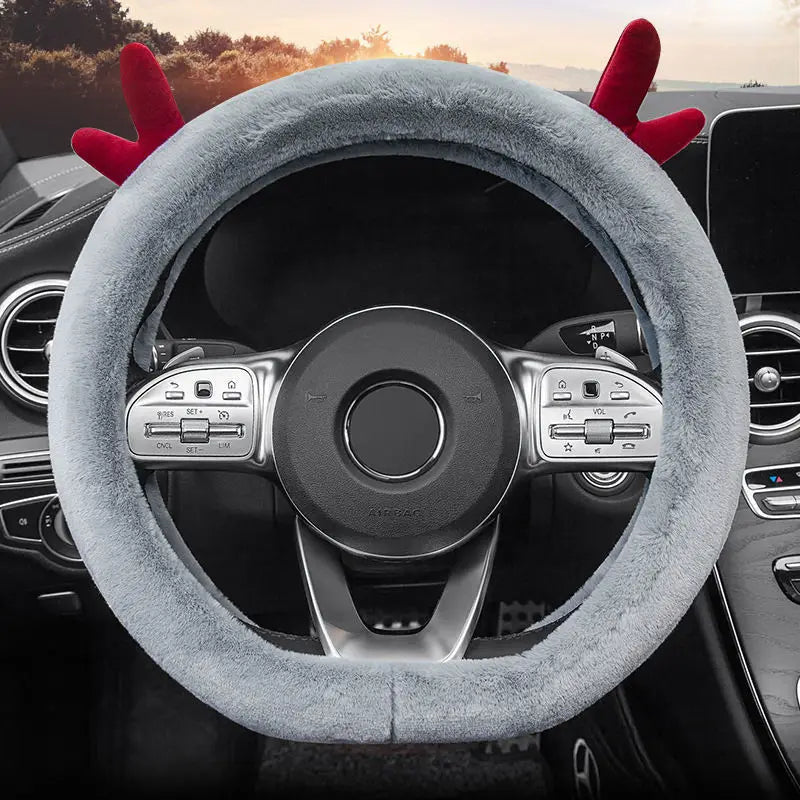 Warm Fluffy Winter Car Steering Wheel Cover – Full-Wrapped Anti-Slip Protector, Universal 38cm Christmas Gift Accessory - Delicate Leather  
