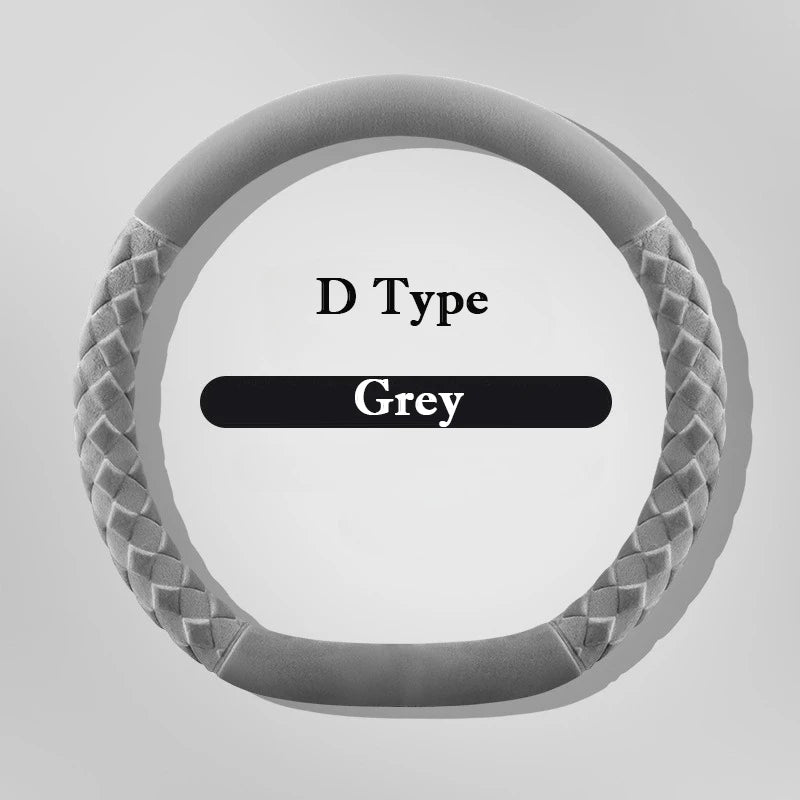 Soft Suede Steering Wheel Cover – Universal 38cm Winter Warm Non-Slip Car Handle Wrap Interior Accessories - Delicate Leather  