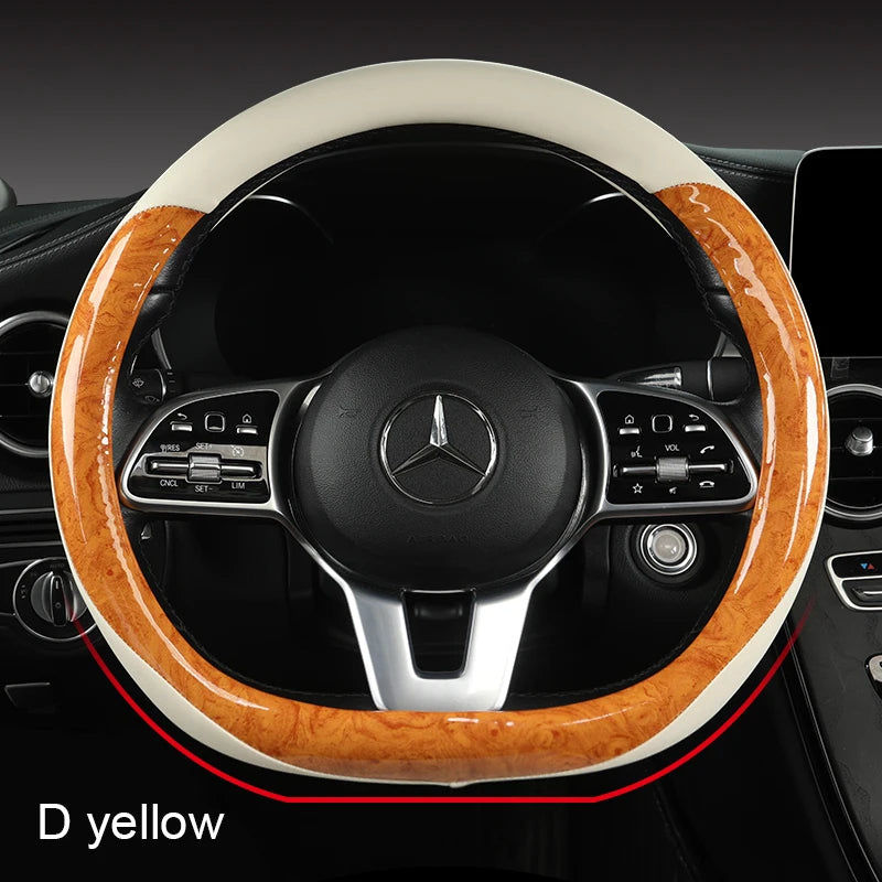 Anti-Slip Leather Steering Wheel Cover – Universal 38cm O/D Shape Interior Accessory - Delicate Leather  