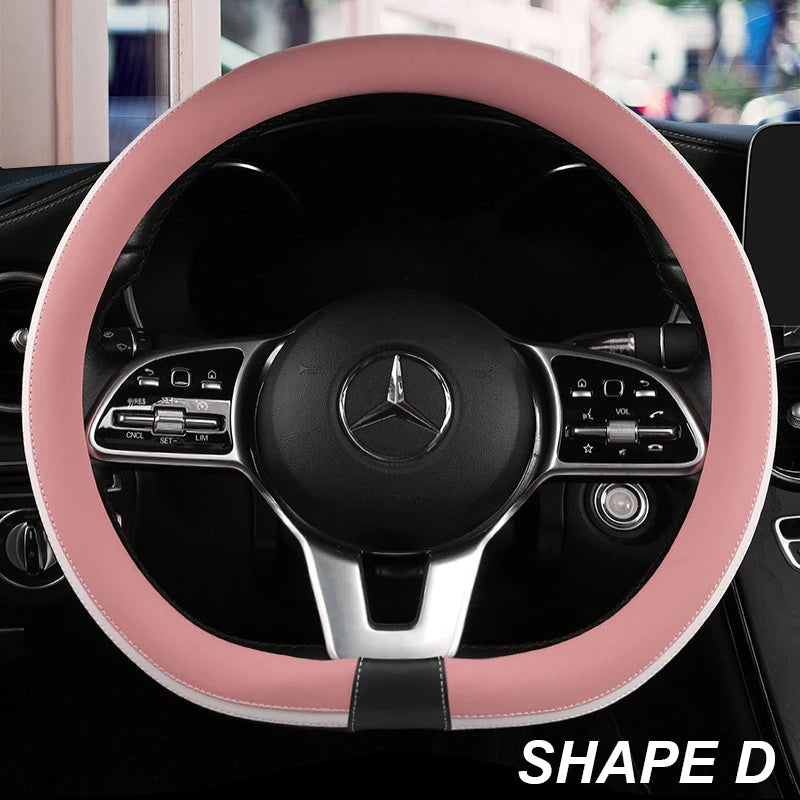 Anti-Slip Leather Steering Wheel Cover – Universal 38cm O/D Shape Fashion Style - Delicate Leather  