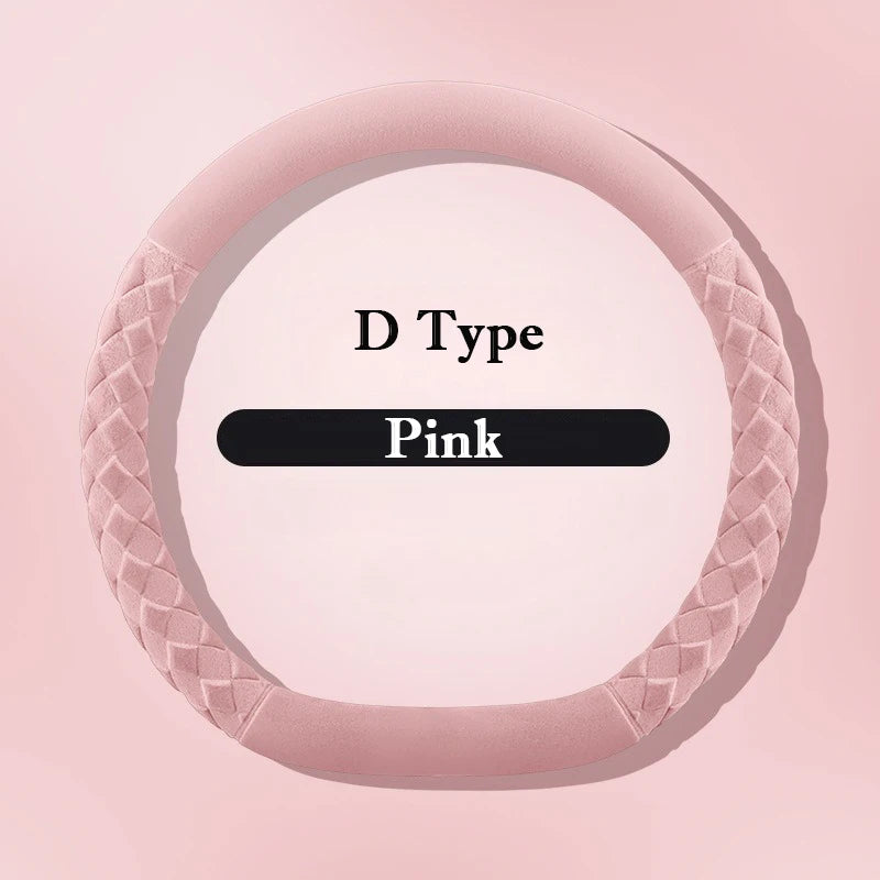 Soft Suede Steering Wheel Cover – Universal 38cm Winter Warm Non-Slip Car Handle Wrap Interior Accessories - Delicate Leather  