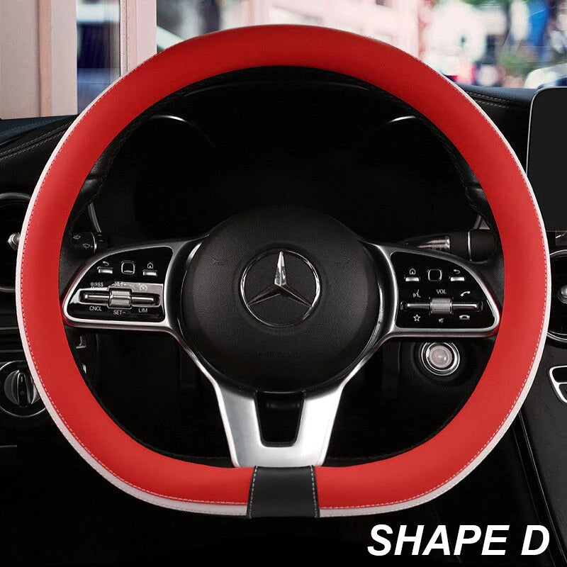Anti-Slip Leather Steering Wheel Cover – Universal 38cm O/D Shape Fashion Style - Delicate Leather  